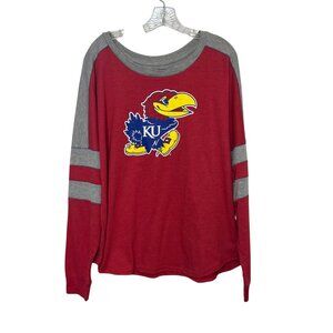 Colosseum Kansas Jayhawks Long Sleeve Tshirt Womens XL Red Trey Dolman Fanwear